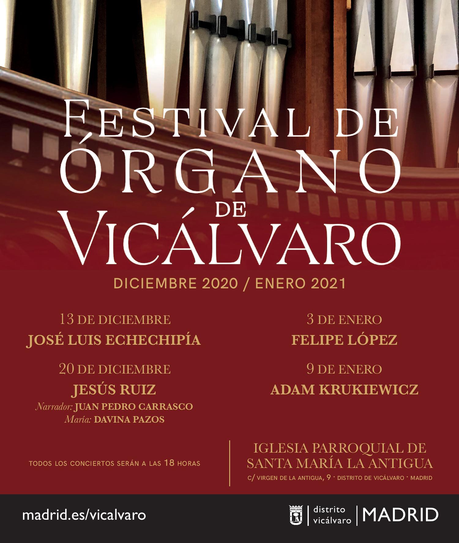 Cartel del Festival de Órgano de Vicálvaro. Ciclo Navidad 2020-21